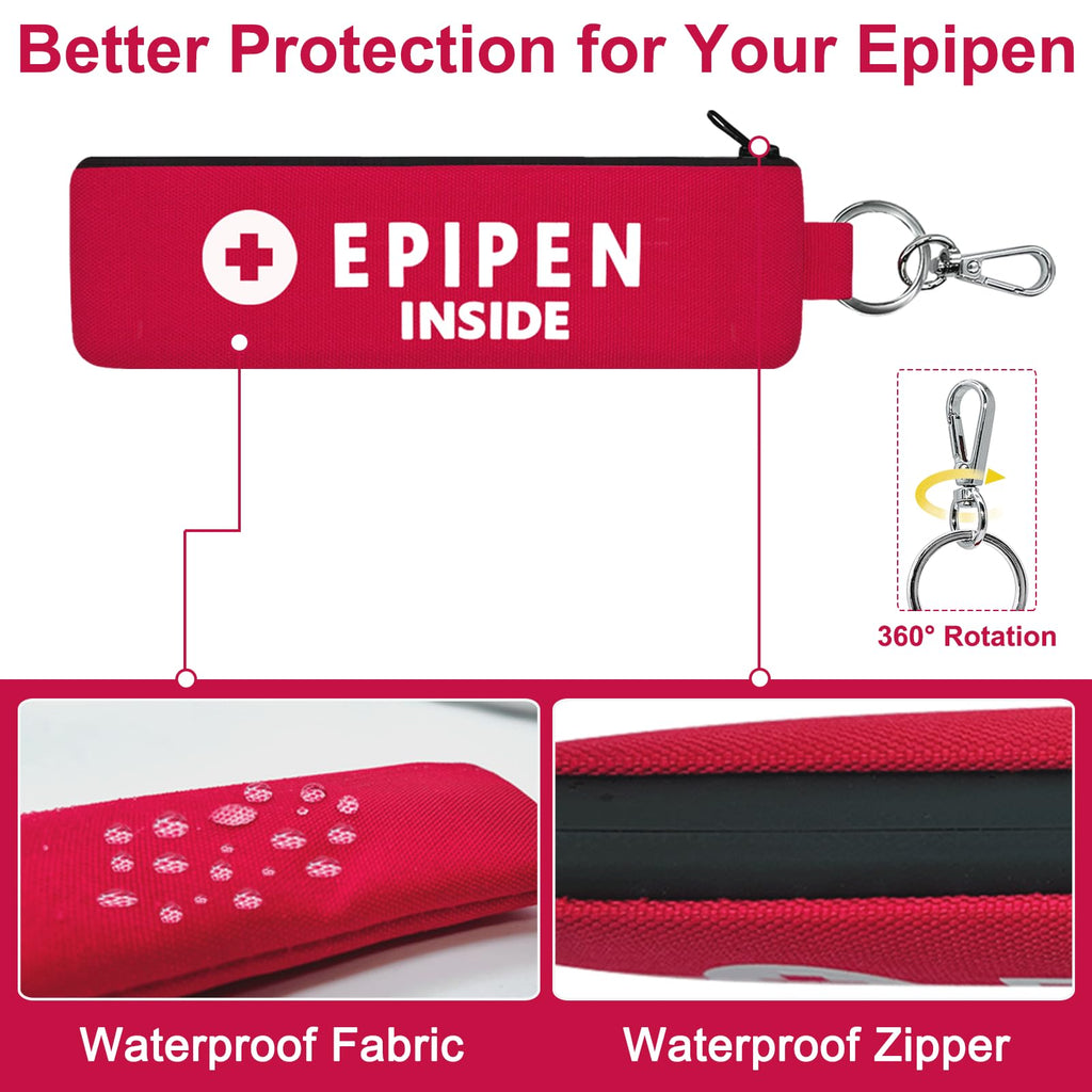 ICIMBI 2-Pack EpiPen Carry Case Insulated,Red Epipen Holder Bag with Carabiner-for 1 EpiPen Asthma Allergy Medication,Sports Outdoors Travel Epipen Case for Walking or Running