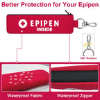 ICIMBI 2-Pack EpiPen Carry Case Insulated,Red Epipen Holder Bag with Carabiner-for 1 EpiPen Asthma Allergy Medication,Sports Outdoors Travel Epipen Case for Walking or Running