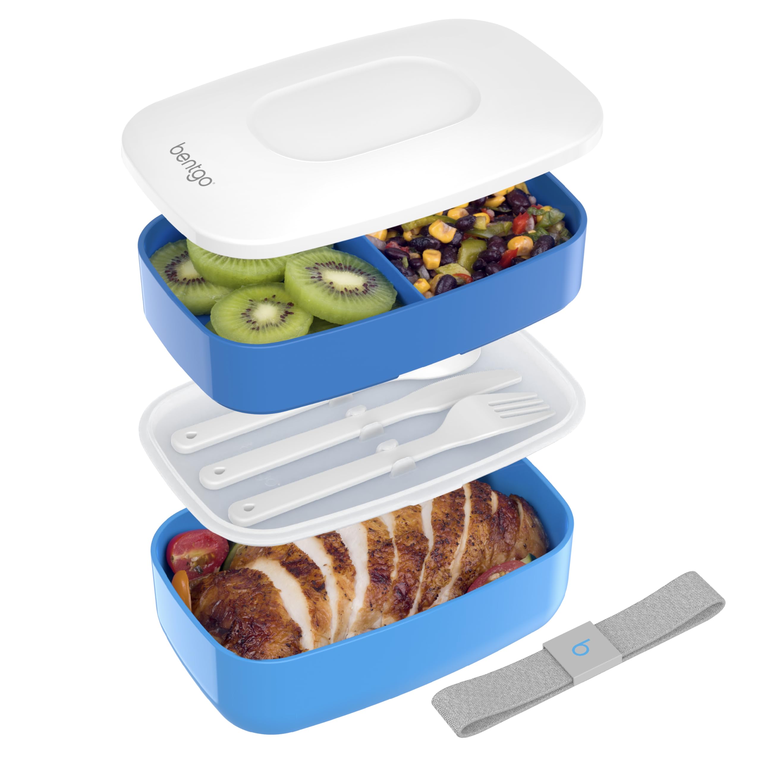 Buy now Bentgo Classic - Adult Bento Box, Stackable 3-Compartment Lunch Box with Removable Utensil Set and Sealing Strap, BPA-Free, Food Container Ideal for Meal Prep, Work, and On the Go (Blush Marble) Blue at indiglob india