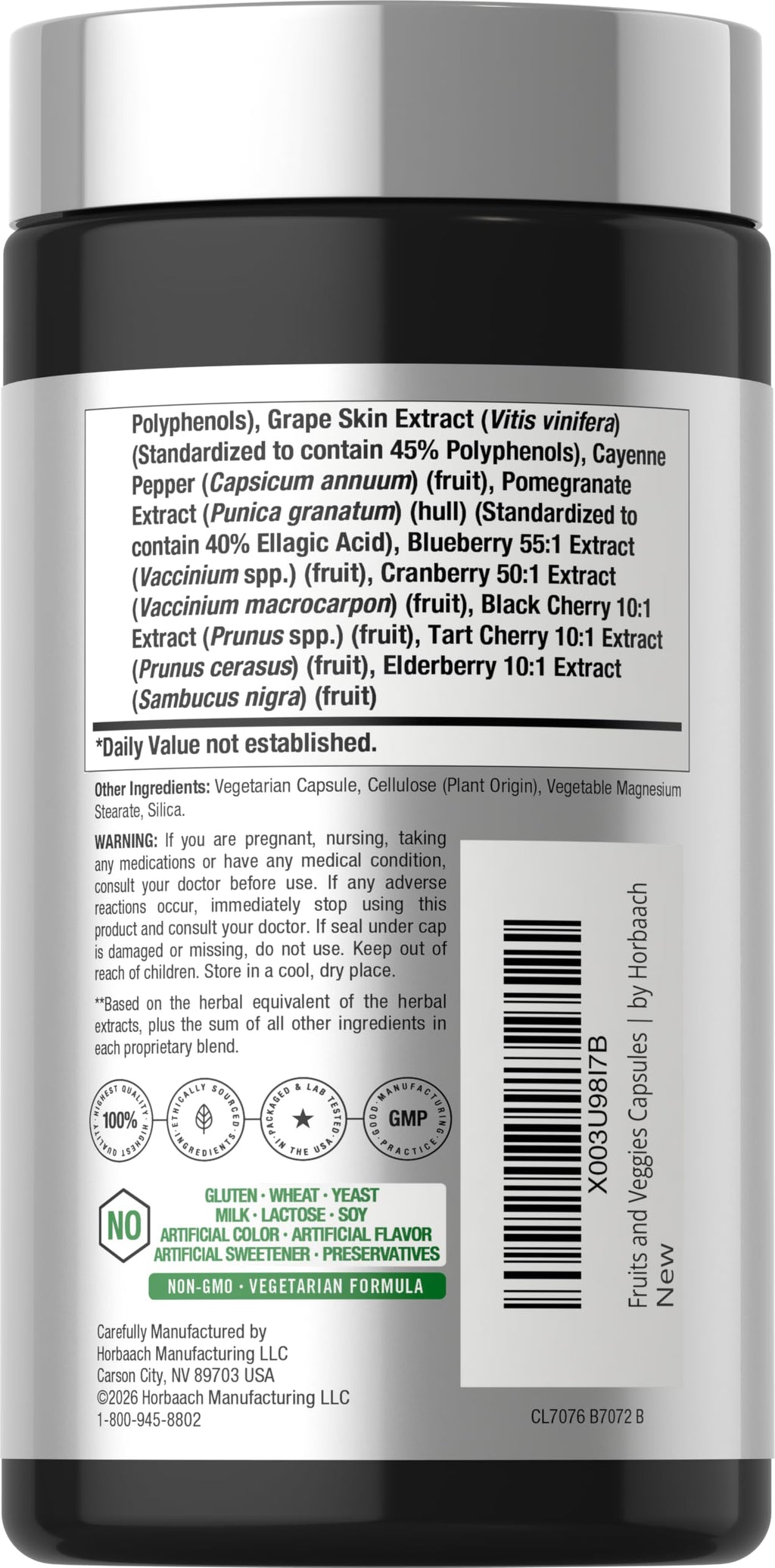 Horbäach Mega Fruits and Veggies Supplement | 100 Capsules