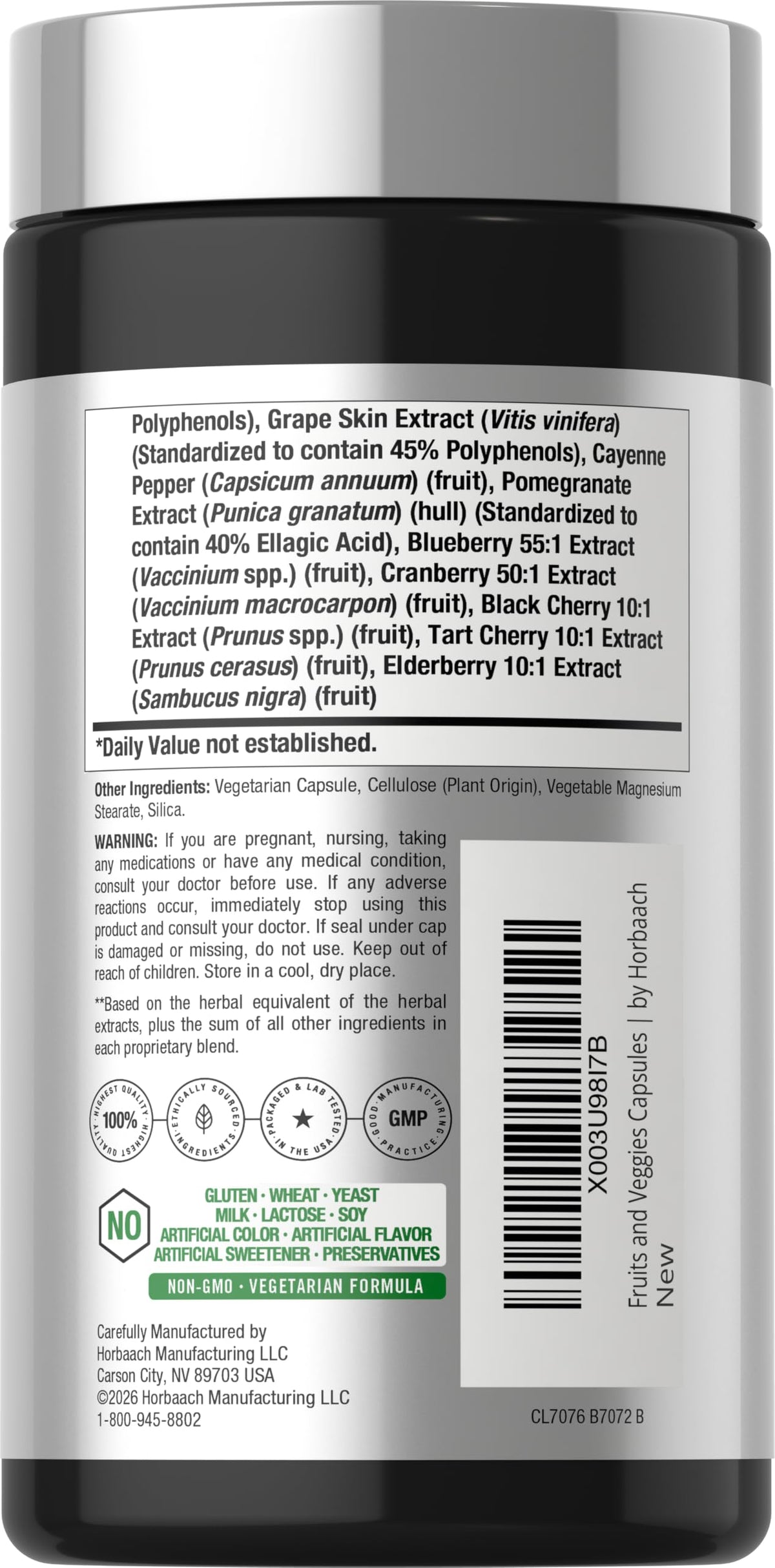 Horbäach Mega Fruits and Veggies Supplement | 100 Capsules