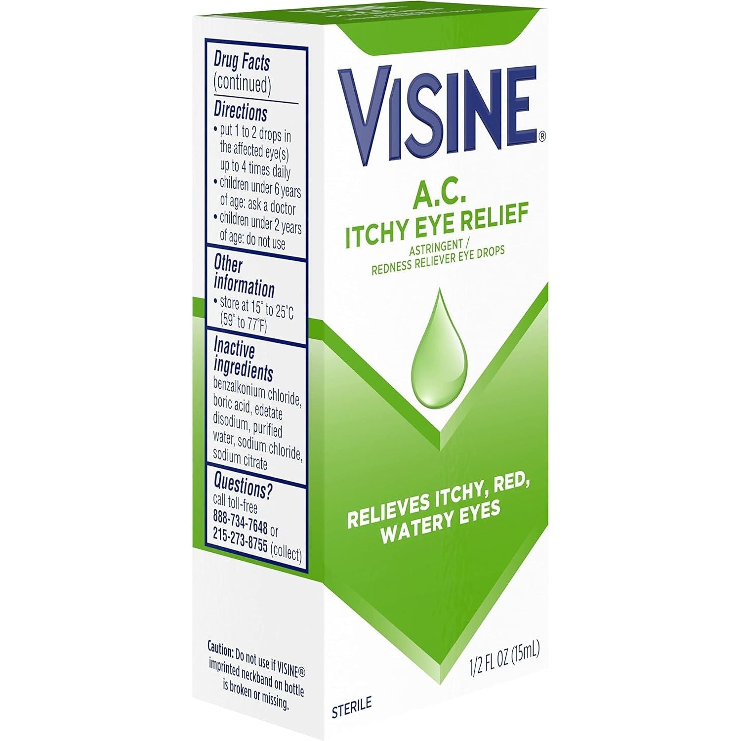 Buy now Visine A.C. Itchy Eye Relief Eye Drops with Zinc Sulfate & Tetrahydrozoline HCl, Eye Drop Treatment with Redness Reliever & Astringent for Itchy, Red, Watery & Irritated Eyes, 0.5 fl. oz at indiglob india
