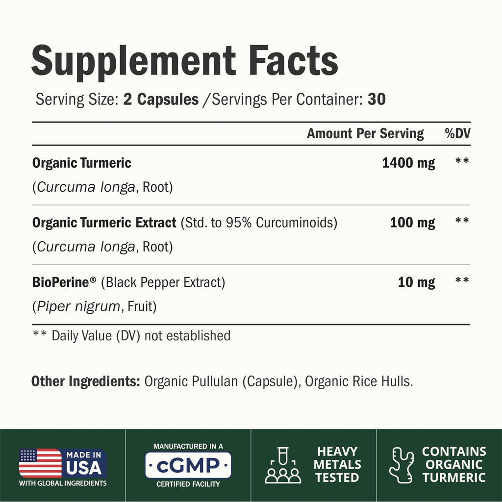 Turmeric Curcumin Supplement – 1400mg Organic Turmeric Curcumin with Black Pepper Extract for Max Absorption – Digestive & Joint Supplements for Men & Women w. Tumeric Extract & Bioperine – 60 Caps