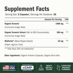 Turmeric Curcumin Supplement – 1400mg Organic Turmeric Curcumin with Black Pepper Extract for Max Absorption – Digestive & Joint Supplements for Men & Women w. Tumeric Extract & Bioperine – 60 Caps