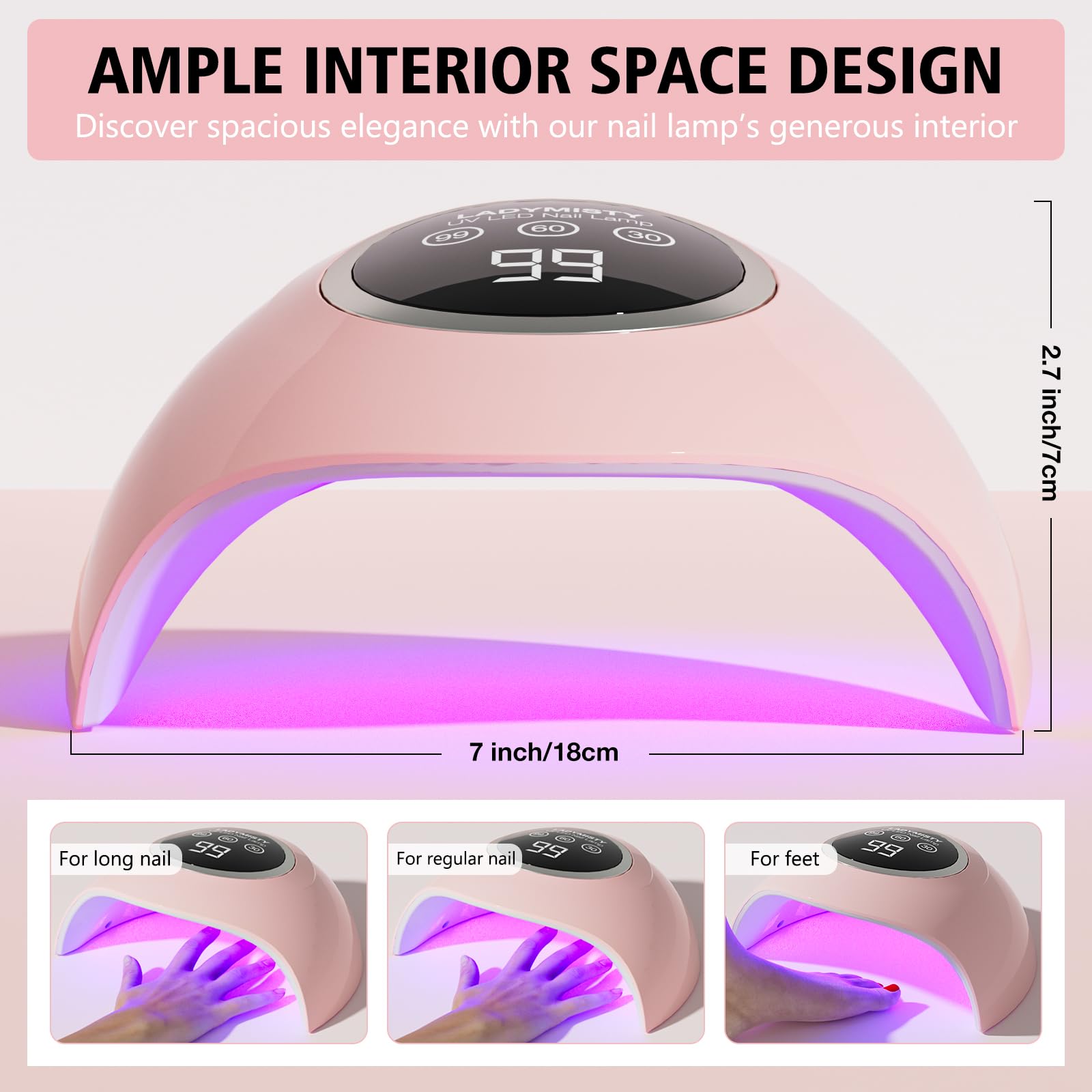 LadyMisty 72W UV LED Nail Lamp, 2026 New Upgrade UV Light for Gel Nails with 18 Beads, 3 Timer Nail Dryer, LCD Display, Auto Sensor, Professional Nail Lamps for Gel Polish (Pink)