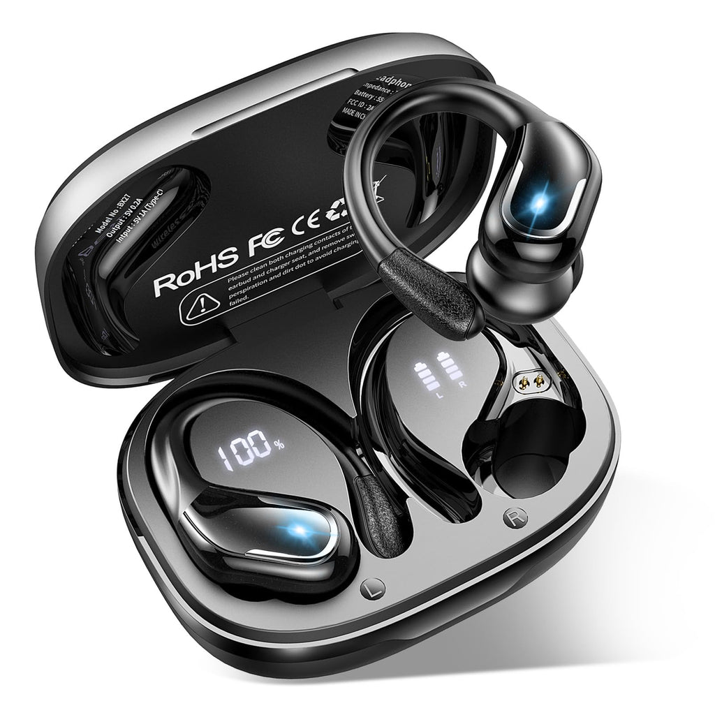 Buy now Ltinist Wireless Earbud, Bluetooth 5.3 Headphones Pure Bass Sound with Earhooks, 75H Battery Over Ear Headphones with Dual-LED Display, IP7 Waterproof Earphones Built-in Microphone for Running Sports at indiglob india