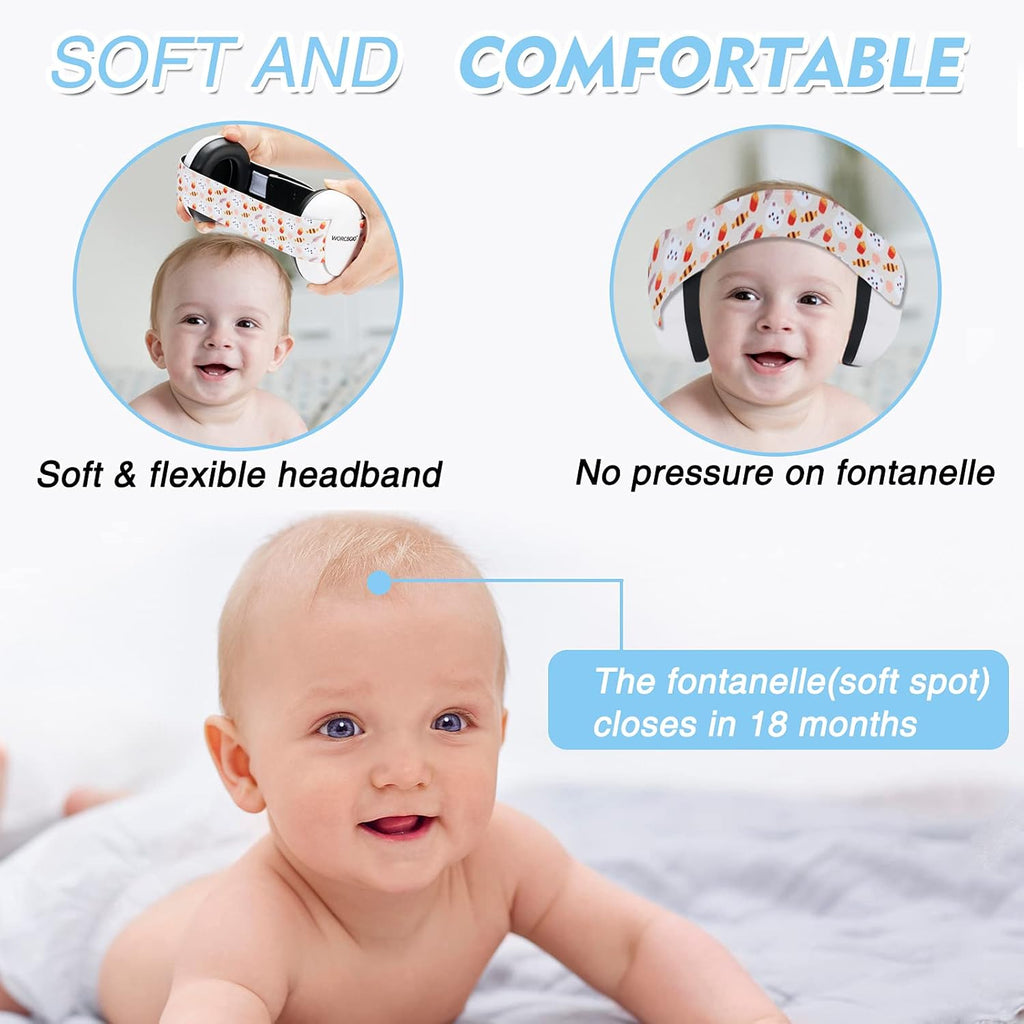 Buy now Infant Ear Protection Noise Cancelling Baby Ear Muffs, Toddler Hearing Protection with Adjustable Elastic Headband (Bear, White at indiglob india