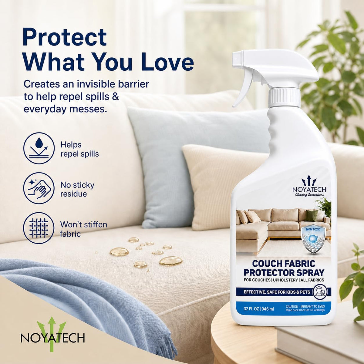 NOYATECH Fabric Protector Spray, Couch Upholstery Stain Guard, 32 oz