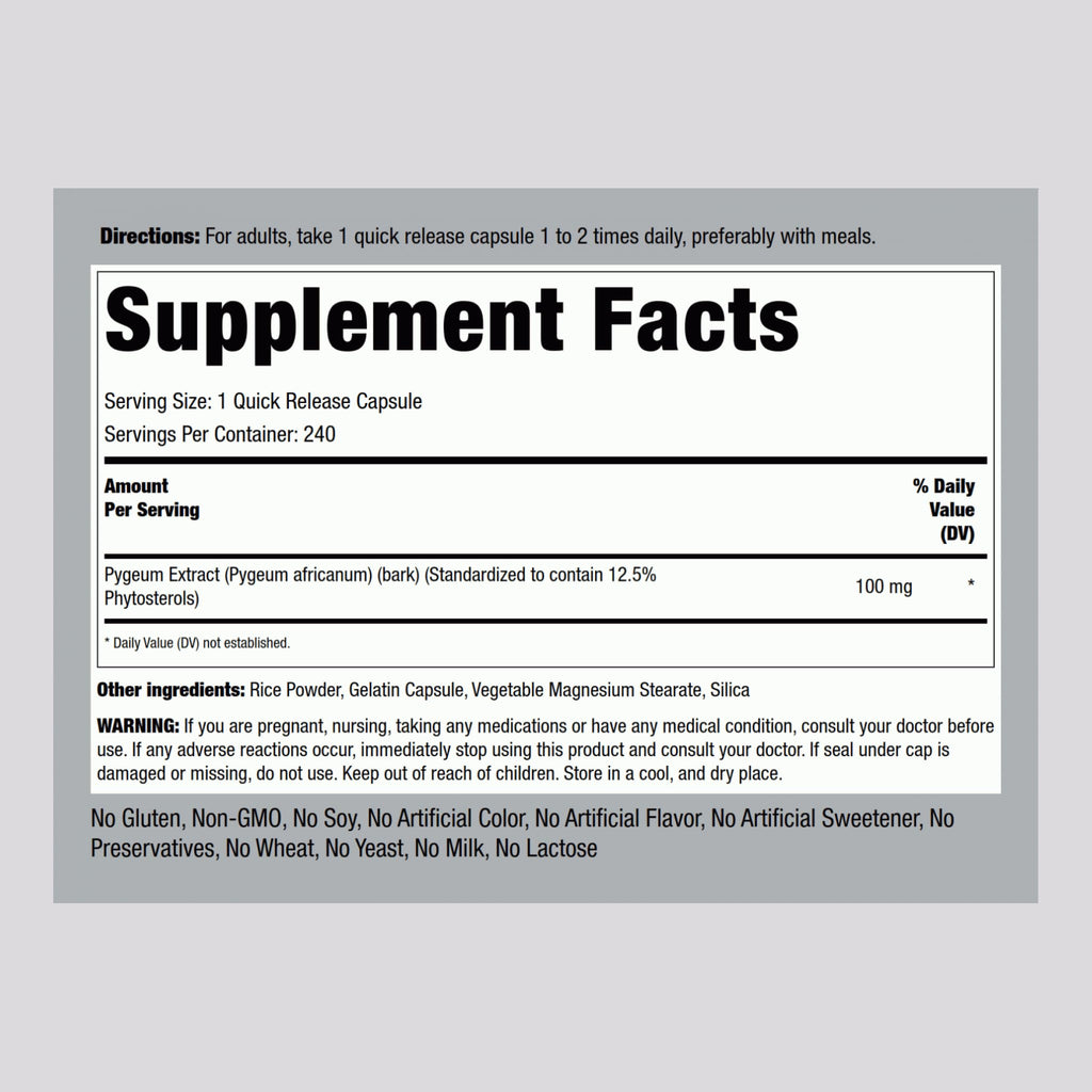 Piping Rock Pygeum | 100mg | 240 Capsules | Supplement for Men & Women