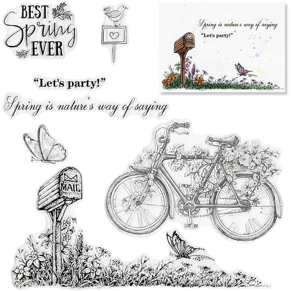 Buy now Door Bike Tree Scenery Clear Stamps for Card Making and Photo Album Decorations, Blessing Words Transparent Rubber Stamps Seal for DIY Scrapbooking Style 3:spring Bike at indiglob india