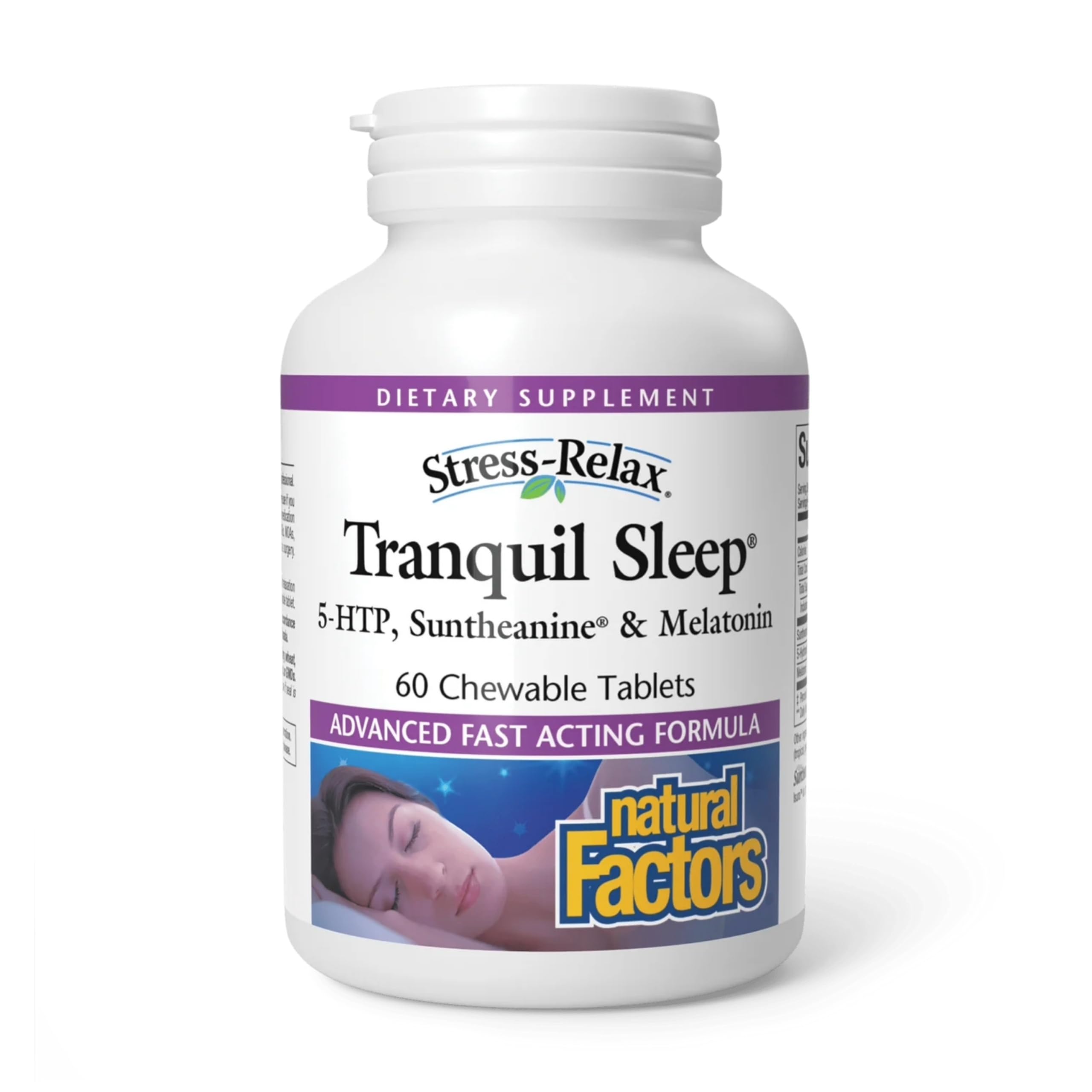 Natural Factors, Stress-Relax Tranquil Sleep Chewable, Supports the Full Sleep Cycle, 120 Count (Pack of 1)
