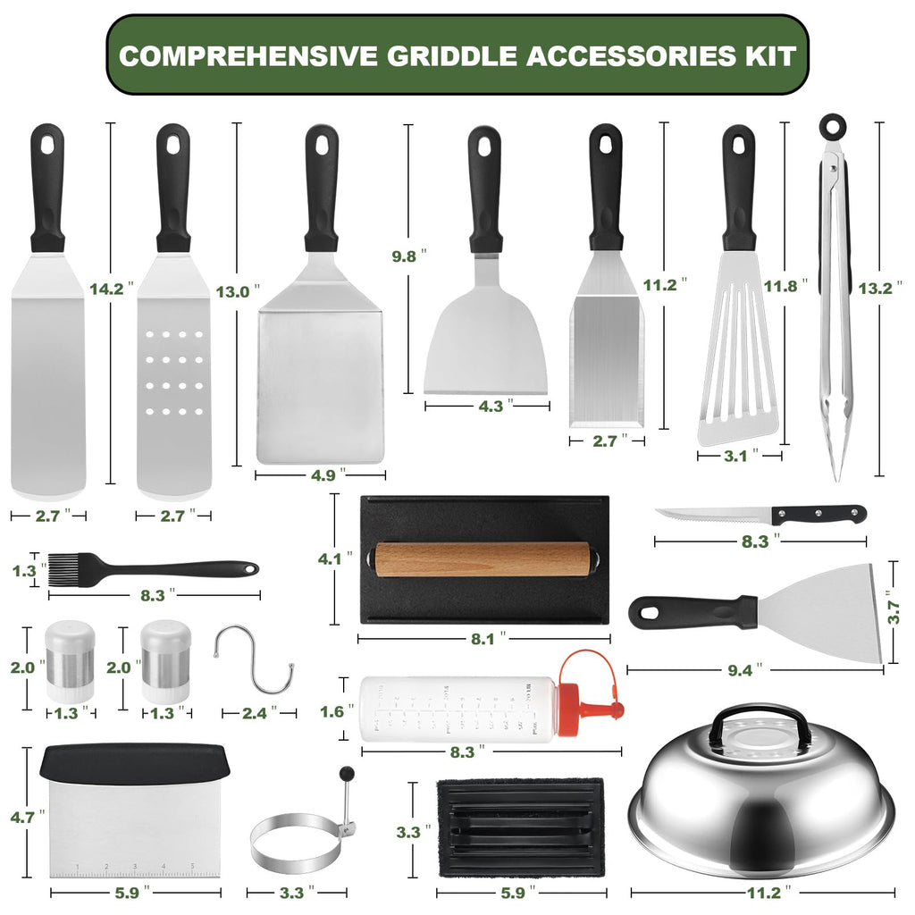 EWFEN 35PCS Griddle Accessories Kit, Flat Top Grill Accessories Set for Blackstone and Camp Chef, Grill Spatula Set with Enlarged Spatulas, Basting Cover, Scraper for Outdoor Barbecue