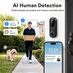 Video Doorbell Camera, Wireless Security Camera, 1080p, Battery Powered, AI Motion Detection, Night Vision, Two-Way Audio, Cloud Storage, 2.4 GWi-Fi, for Visitor, Baby Monitor