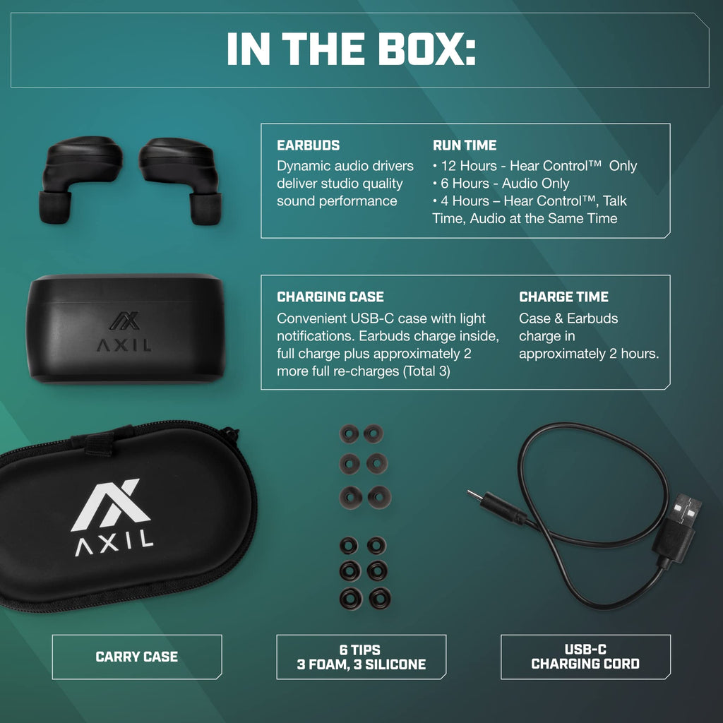 AXIL XCOR PRO Wireless Bluetooth Earbuds, HearPRO Enhancement