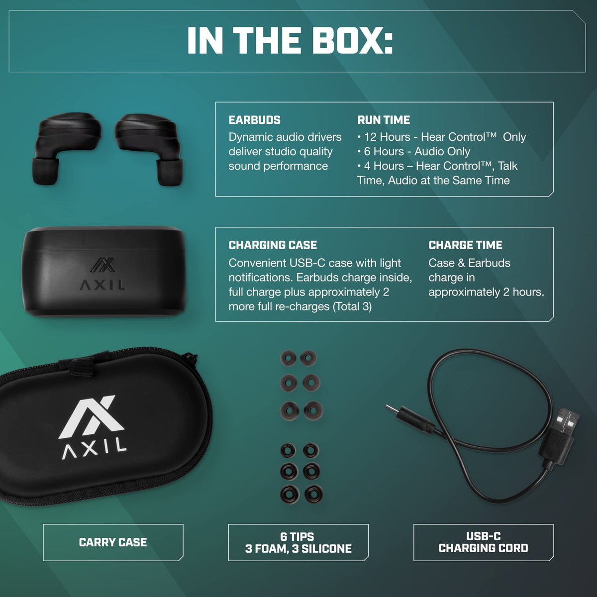 AXIL XCOR PRO Wireless Bluetooth Earbuds, HearPRO Enhancement