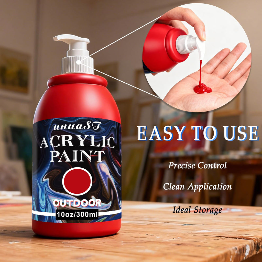 Outdoor Acrylic Paint Waterproof Set 10oz, 10 Color Outdoor Paint with Pump