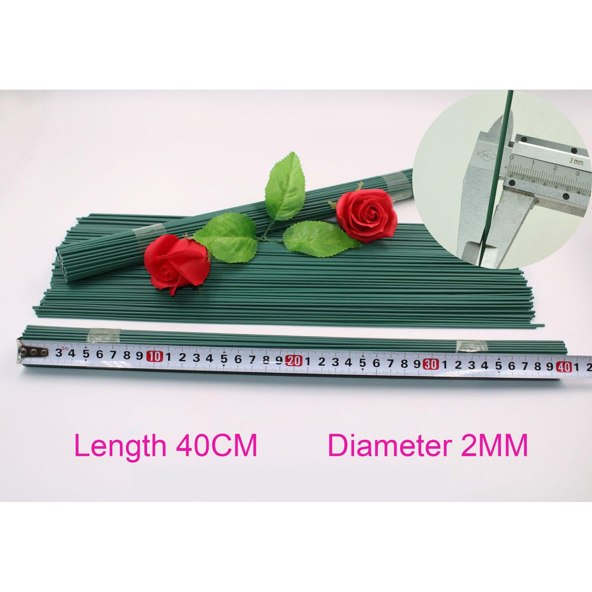 Floral Wire Stems for Bouquet Craft, 2 Gauge Flower Sticks 15.7Inch 100PCS