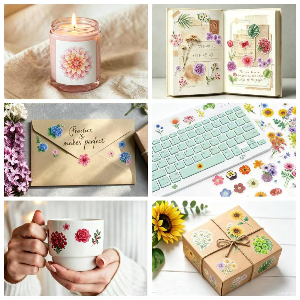 316Pcs Transparent Flower Stickers for Scrapbooking, Floral Decals Tweezer