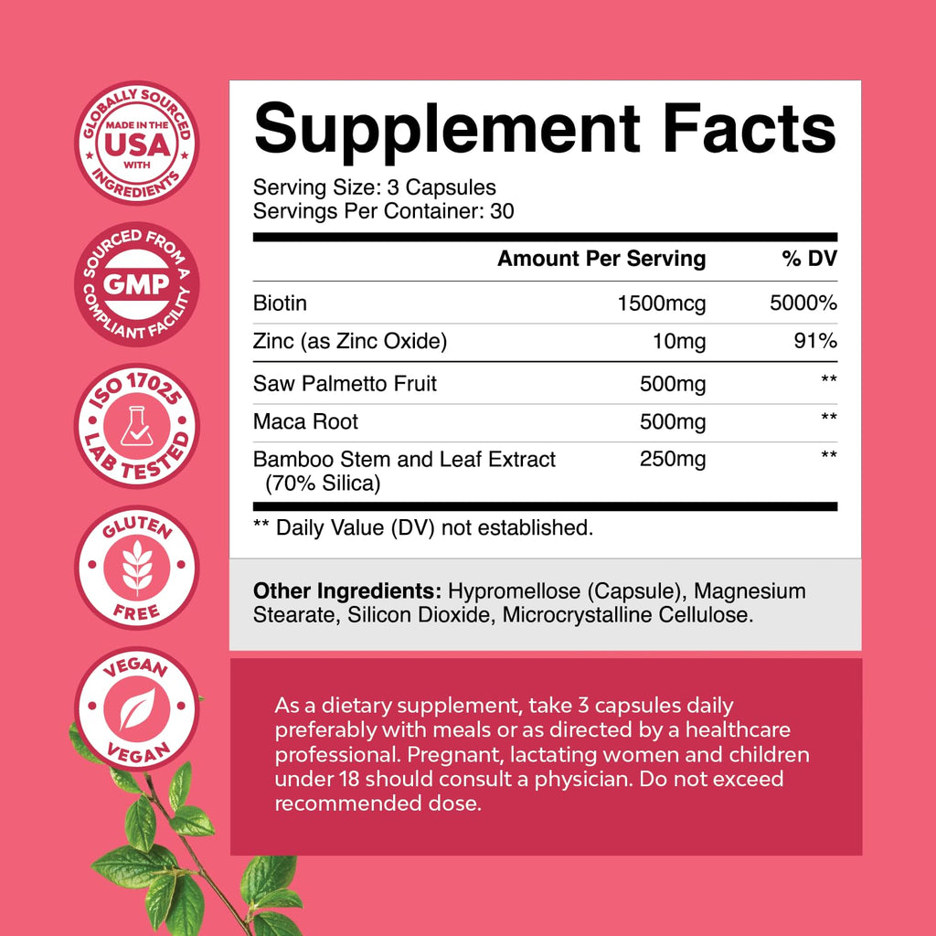 Saw Palmetto for Women - Hair Support - 90 Capsules | Hair Growth Support for Women - 500mg Saw Palmetto Capsules w Biotin - Bamboo Extract & Maca Root for Hair Health - 90 ct