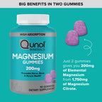 Qunol Magnesium Citrate Gummies 200mg, Vegetarian, Gluten-Free, 120ct | Support Nerve, Bone & Muscle Health, Cognitive Performance, Positive Mood, Healthy Stress Response, Restful Sleep; Non-GMO