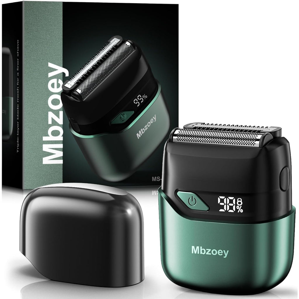 Mbzoey Electric Foil Shavers for Men: IPX7 Waterproof - Magnetic Cover | Mini Razor for Travel - Face Shaver with LED Display & USB-C Fast Charge - Micro-Comb Technology & Precision Blades
