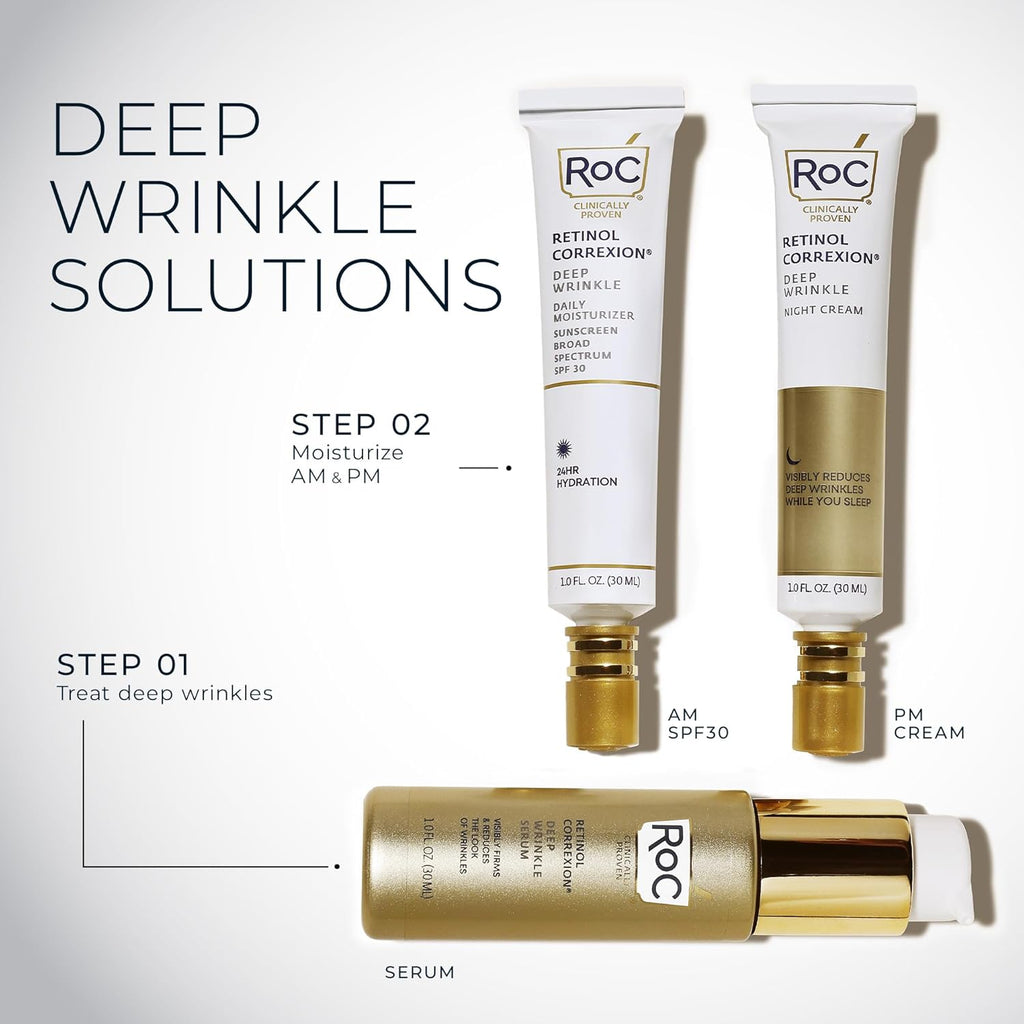 Buy now RoC Retinol Correxion Deep Wrinkle Daily Face Moisturizer with Sunscreen SPF 30 for Fine Lines, Dark Spots, Post-Acne Scars, 1 Ounce (Packaging May Vary) at indiglob india