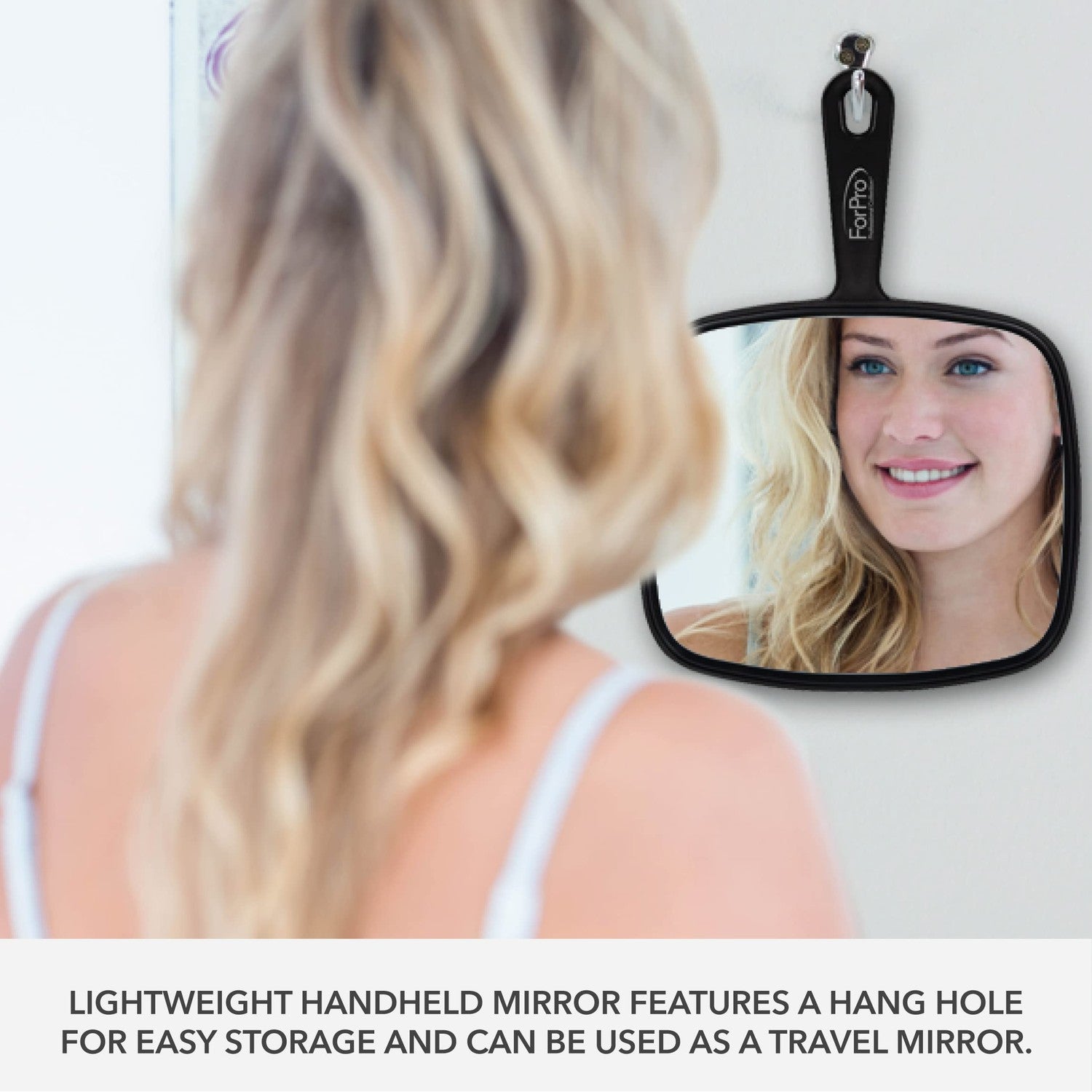 ForPro Professional Collection Extra Large Hand Mirror with Handle, 9" W x 12" L, Multi-Purpose Handheld Mirror with Distortion-Free Reflection, Black (Pack of 2)