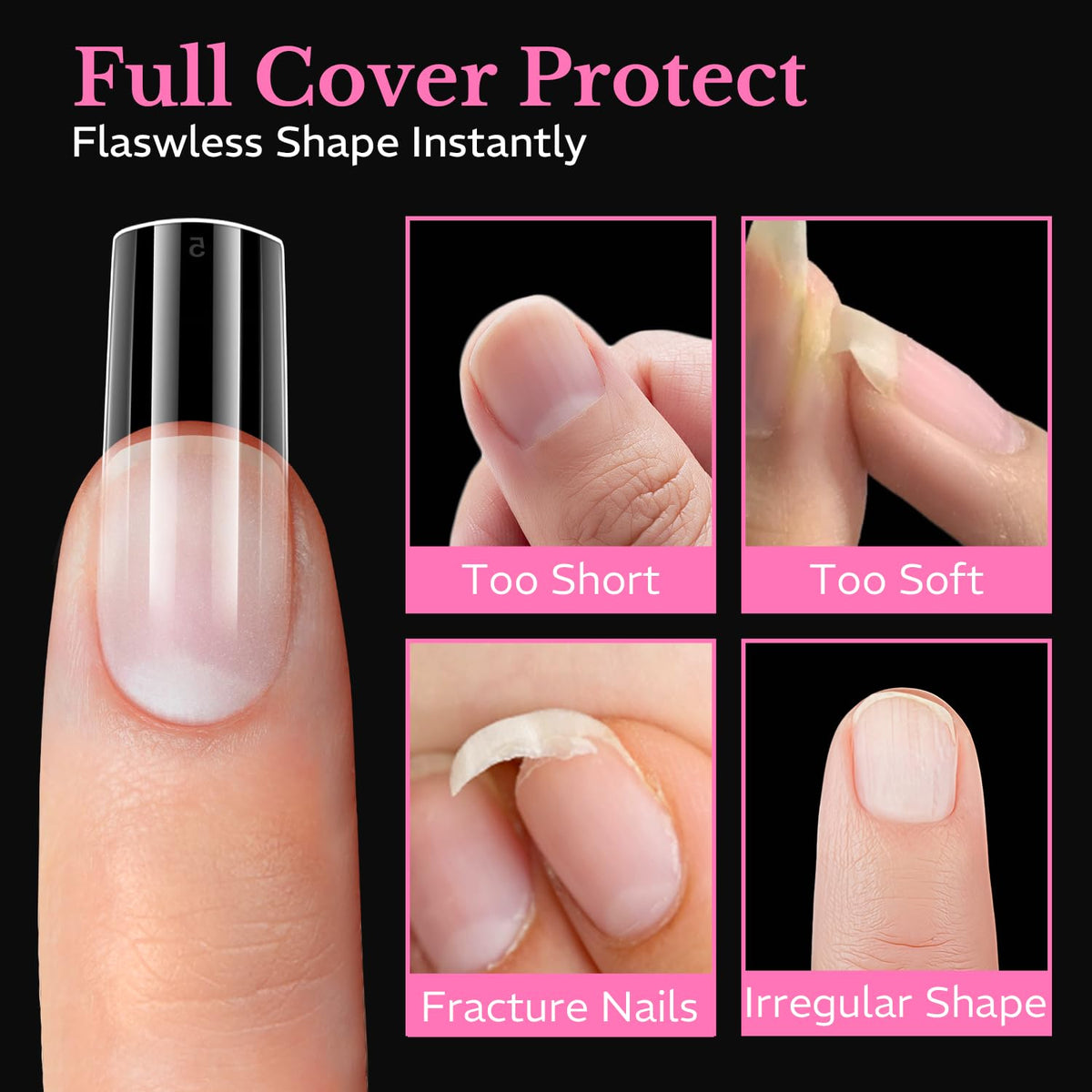 Premium imported soft gel medium almond nail tips, 600 pieces for flawless nail extensions and protection.