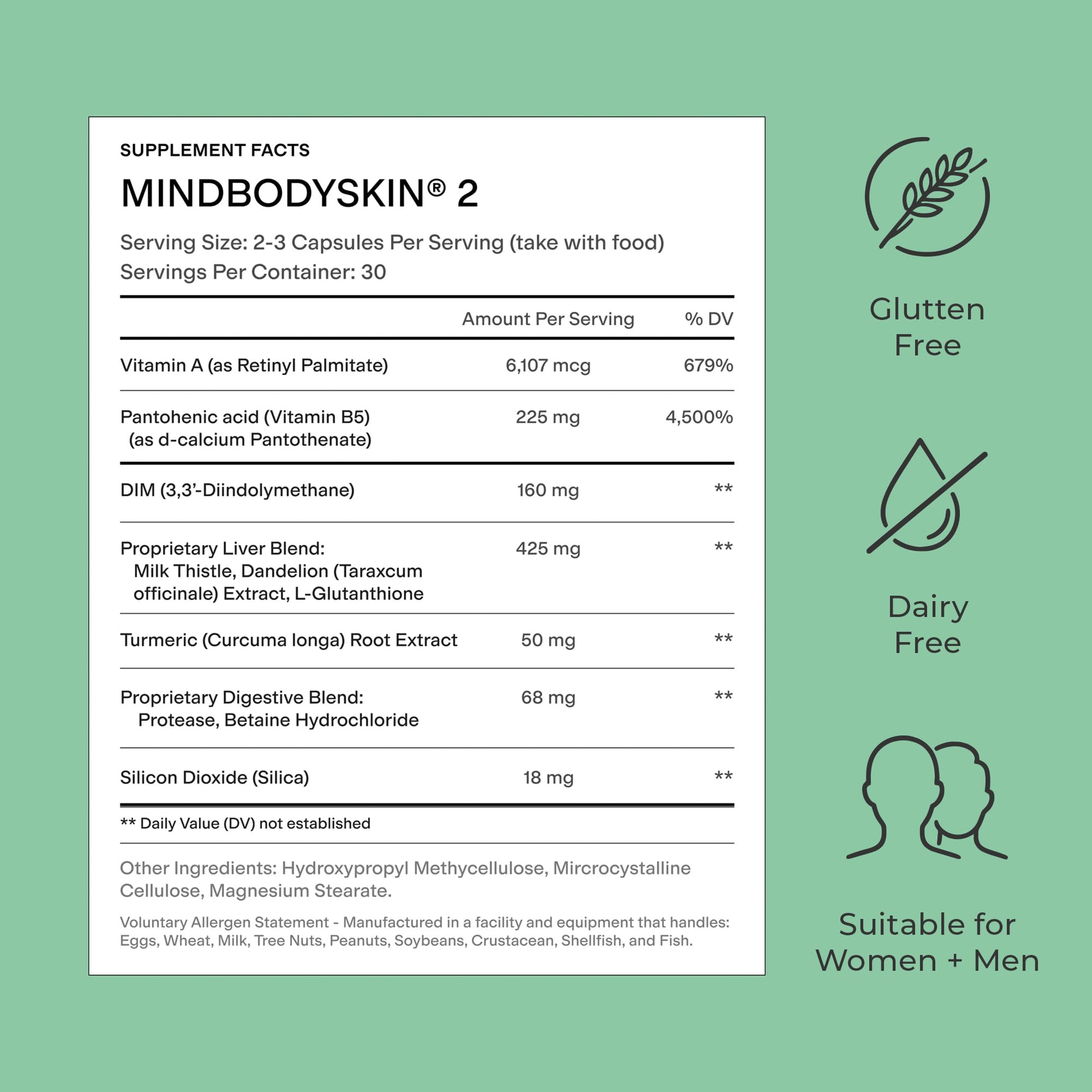 CLEARSTEM - MINDBODYSKIN Hormonal Acne Supplement (No 5-HTP) - Natural DIM Supplement - Skin Care Vitamins - Hormone Balance, Antioxidants - Gluten Free, Cruelty Free - 30 Servings, 90 Capsules