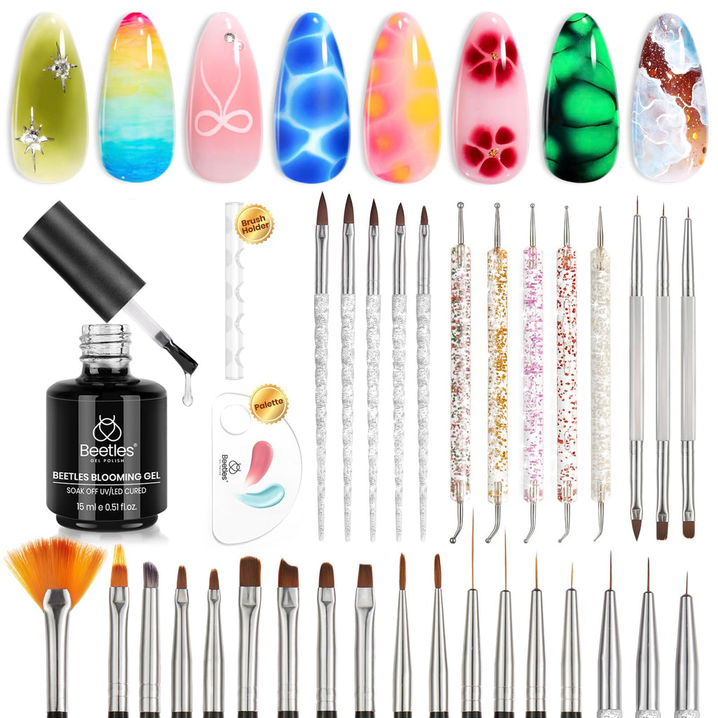 Beetles Acrylic Nail Brush Set, 3Pcs Size 6/10/14 for Acrylic Powder | Includes 3 Size Brushes with a Steel Cleaning Comb for Acrylic Powder Application, Extensions, and 3D Carving DIY Nail Art