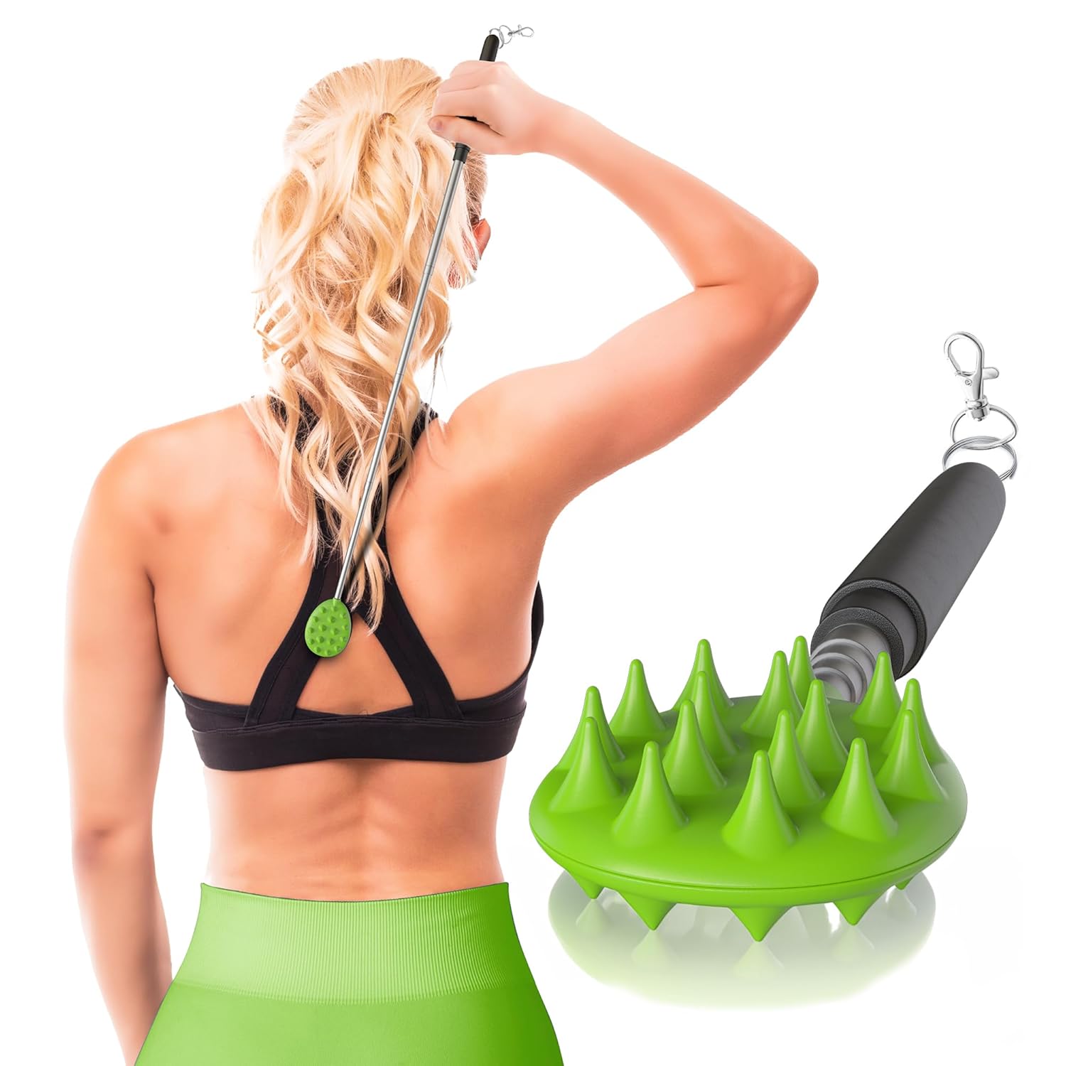 Buy now Cactus Scratcher Extendable Telescopic Back Scratcher - Extends 29" Long Double Sided Retractable Scratching Tool for Hand, Neck, Head, and Body - Universal Gift for Family, Pets, and Friends, Black Extendable Keychain Green at indiglob india