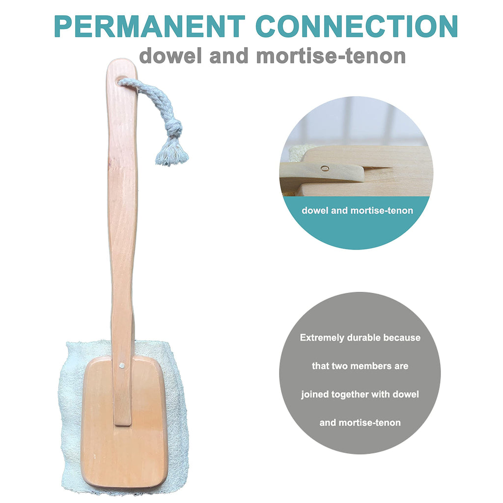 2 Pack Natural Exfoliating Loofah luffa loofa Bath Brush On a Stick - with Long Wooden Handle Back Brush for Men & Women - Shower Sponge Body Back Scrubber