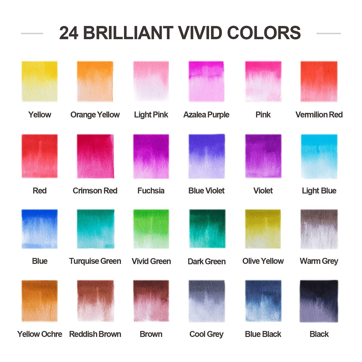 ParKoo Watercolor Brush Pens, 24 Colors Flexible Real Nylon Brush Tip Pens