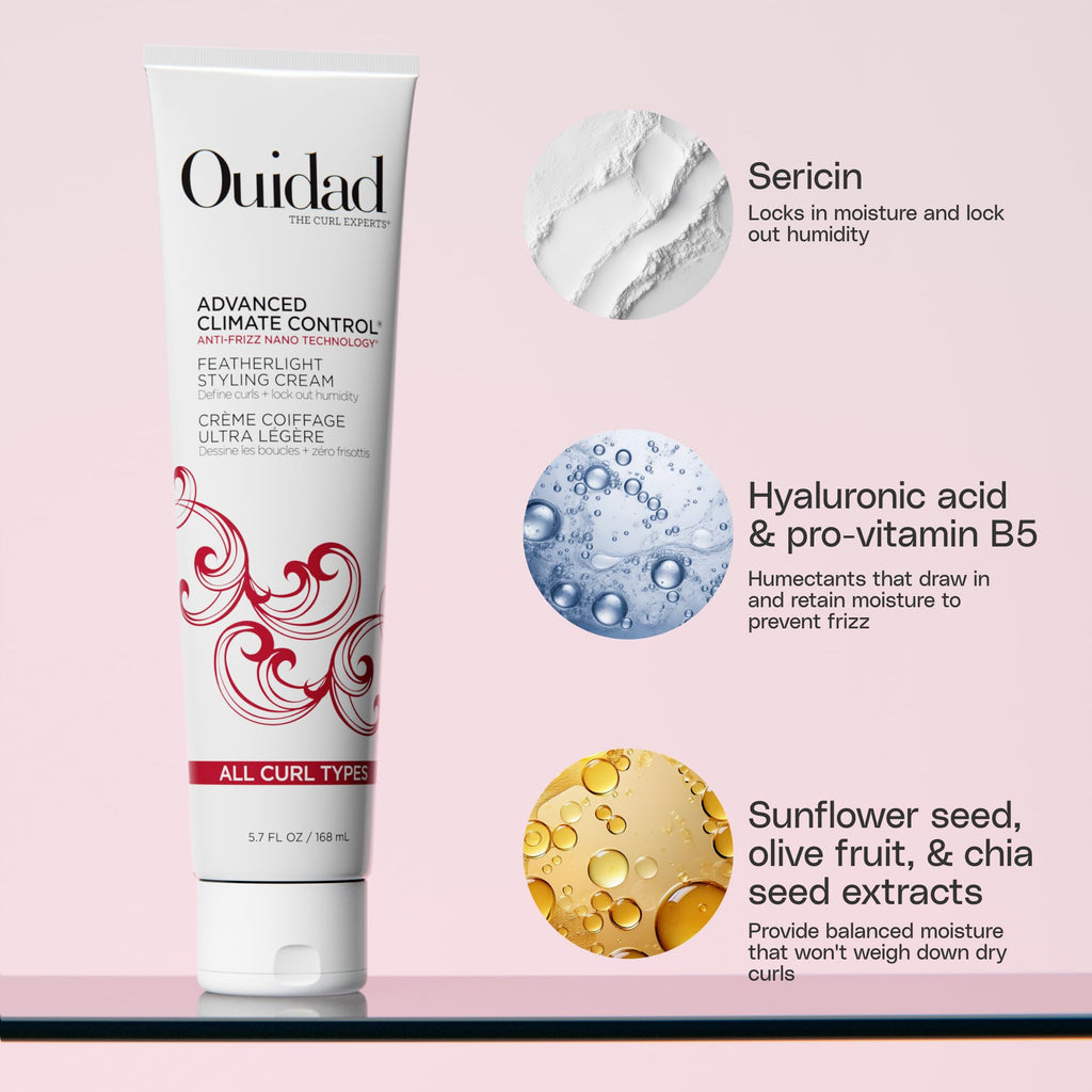 Ouidad Advanced Climate Control Featherlight Curls Styling Cream, Soft Hold | Frizz-Free Hair with Anti-Frizz Nano Technology, Flexible Curl Cream for Curly Hair, Locks Out Humidity, For All Curl Types