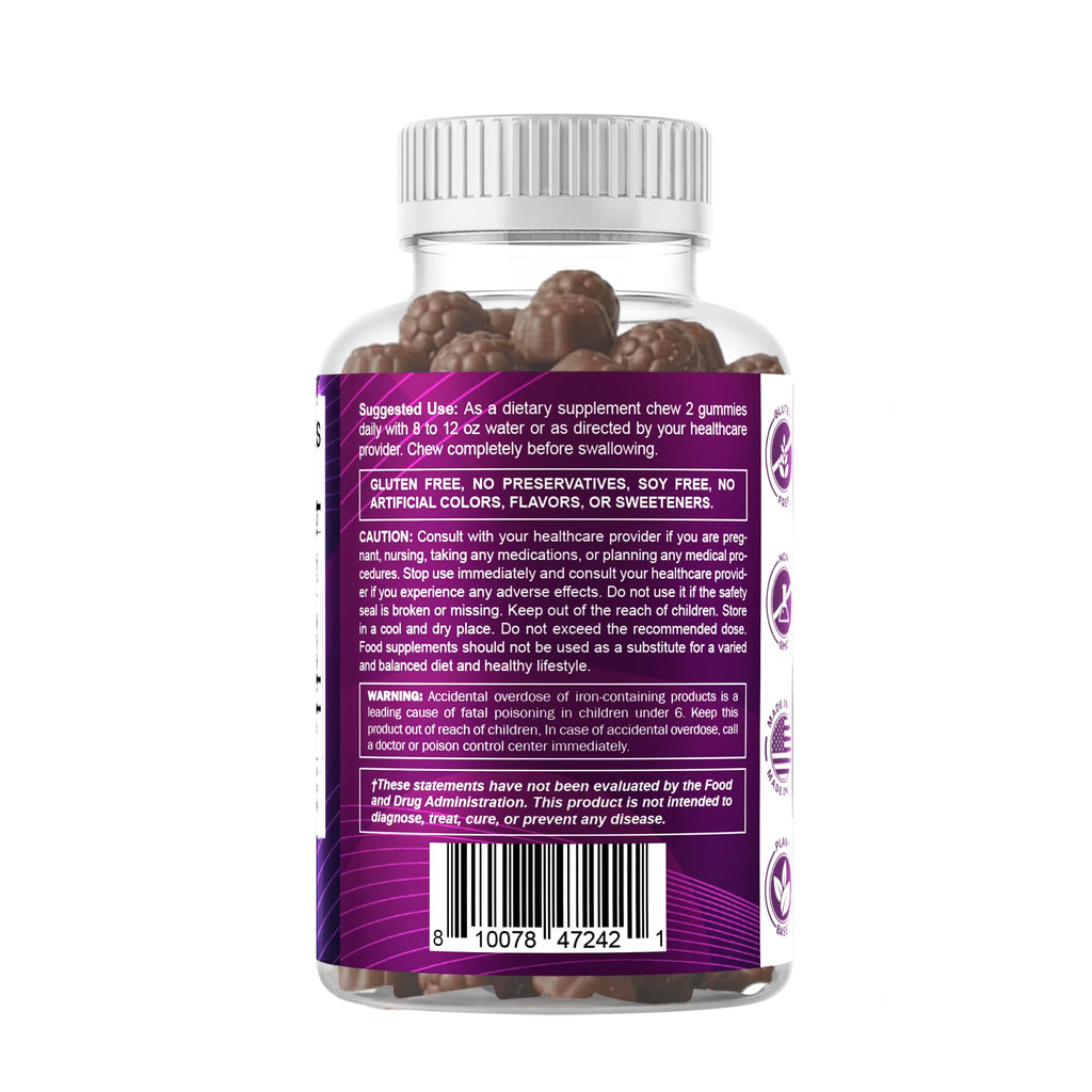 Vitamatic Iron 65 mg with Vitamin C - 60 Vegan Gummies - 3 Pack | 65 mg Iron Per Serving, Natural Grape Flavor, Plant Based, Gluten Free, Non-GMO, Made in USA