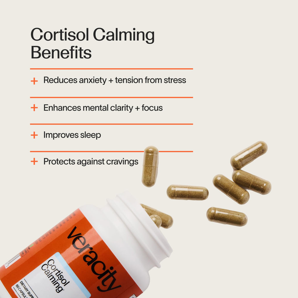 Veracity Cortisol Calming - Clinically Proven Stress & Sleep Support Supplement - Reduces Tension & Improves Mental Clarity with Natural Blend of Adaptogens - 60 Capsules