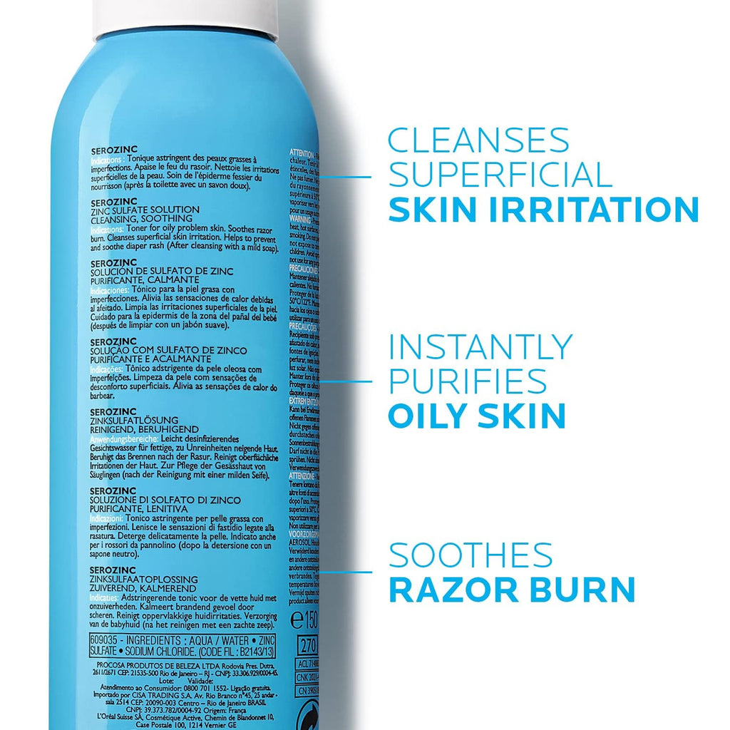 Buy now La Roche-Posay Serozinc Face Toner for Oily Skin with Zinc, Mattifying Face Spray and Acne Prone Skin Toner to Reduce Shine for Oil Control, Alcohol Free Face Mist, 5 Fl Oz (Pack of 1) at indiglob india
