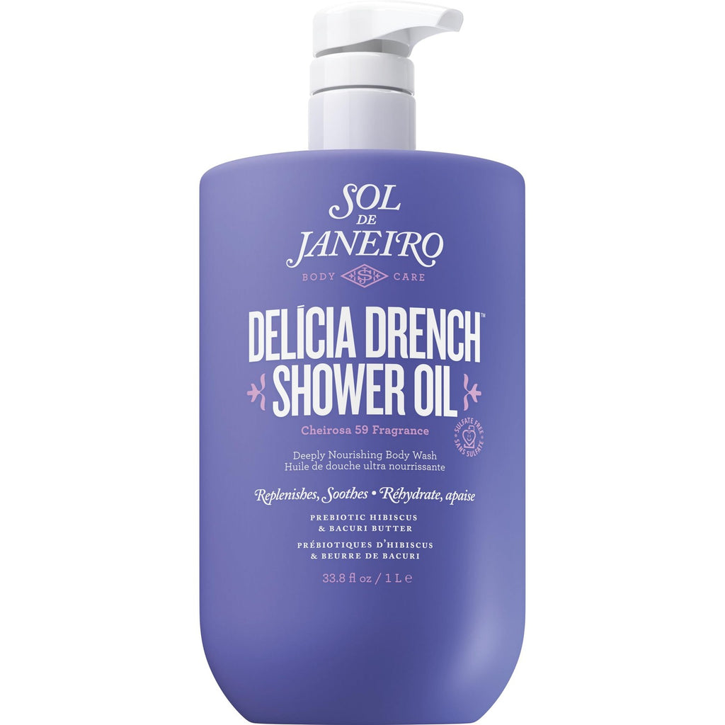 Sol de Janeiro Delicia Drench Shower Oil | Women's Oil-To-Foam, Nourishing Body Wash, Replenishing, Soothing Doubles as Shaving Cream, Mood Boosting Sandalwood Scent