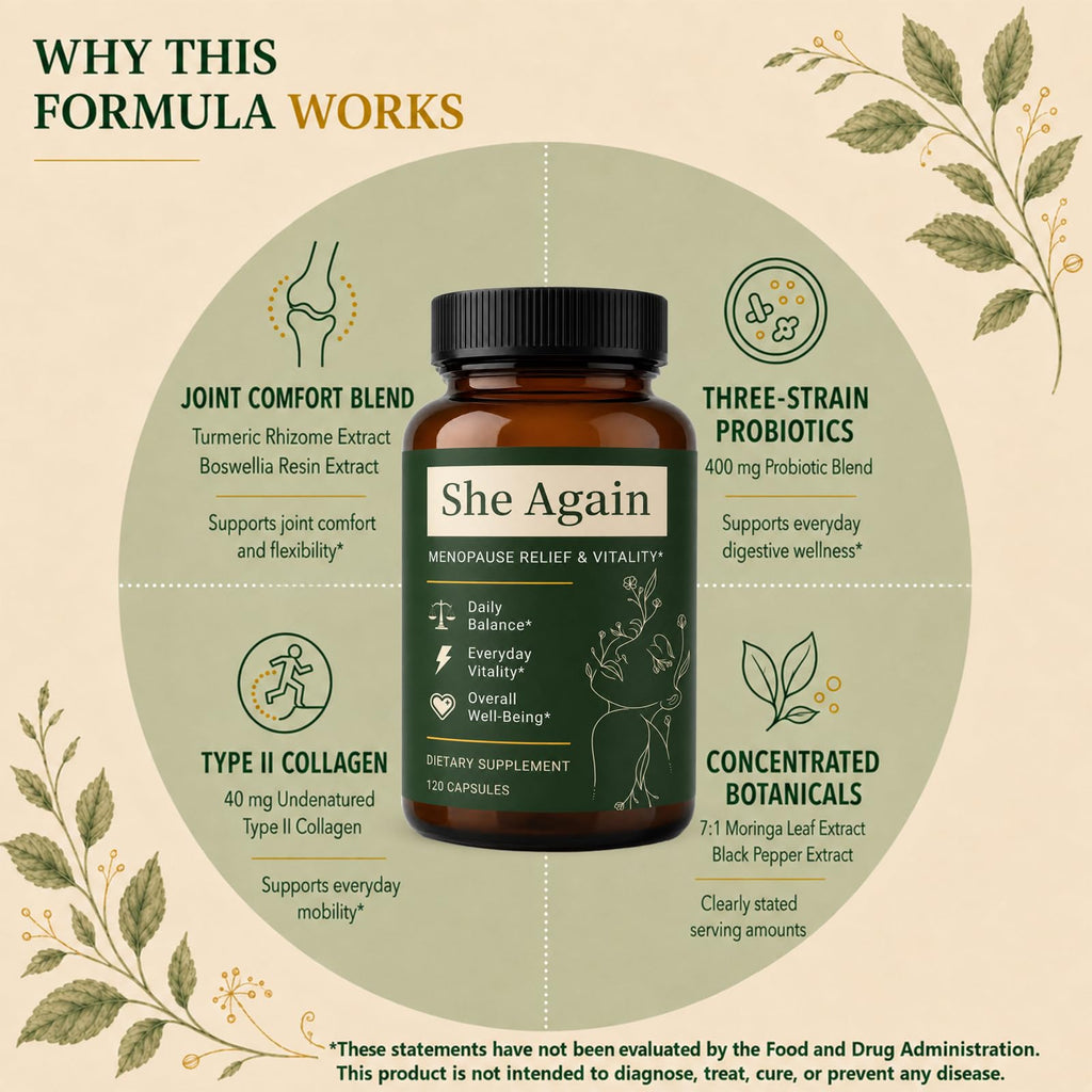 She Again Menopause Supplement for Women with Probiotics, 120 Capsules