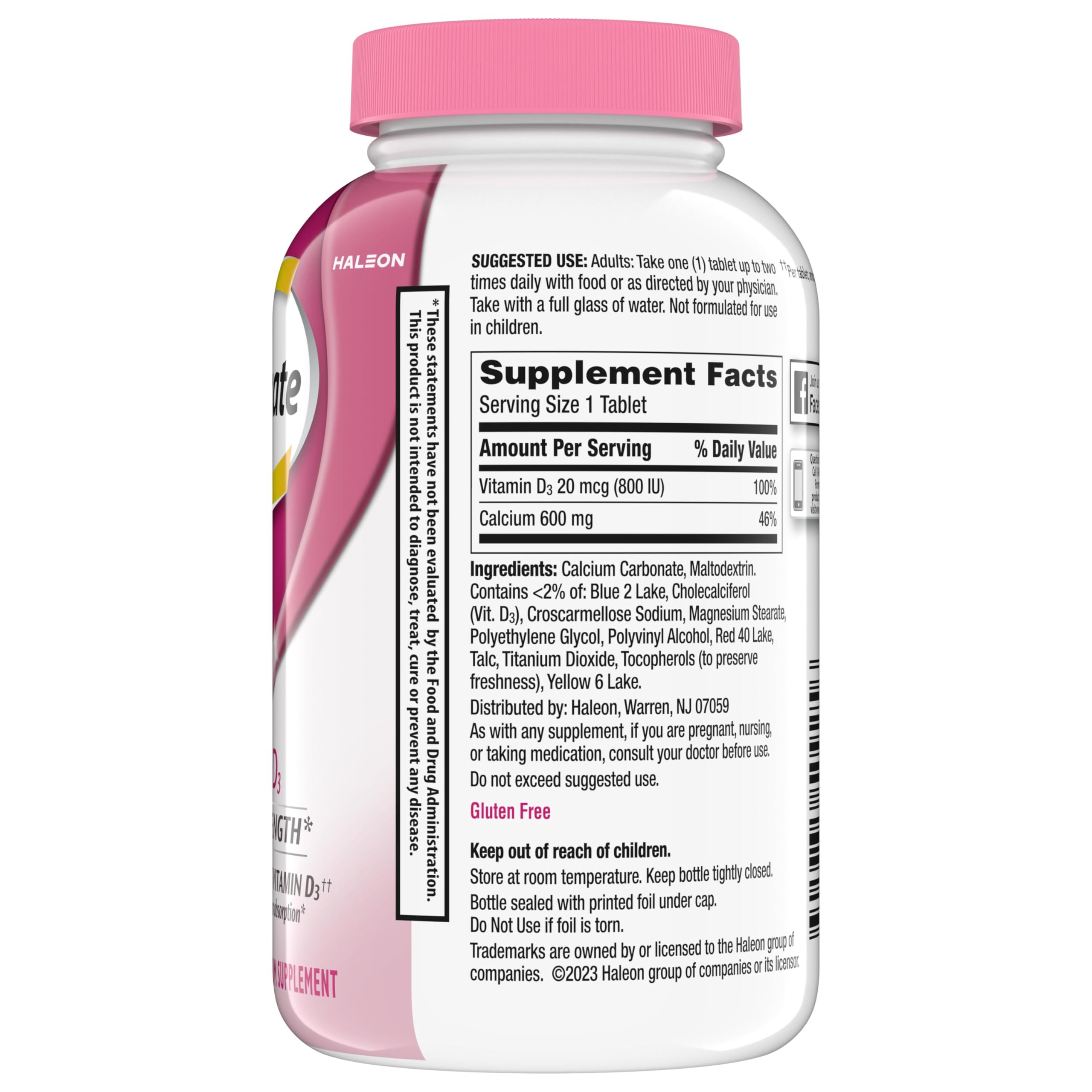Caltrate 600 Plus D3 Vitamin D and Calcium Supplement Tablets, 200 Count | Highest Level of Vitamin D3, Maximizes Calcium Absorption to Support Strong Bones and Daily Function