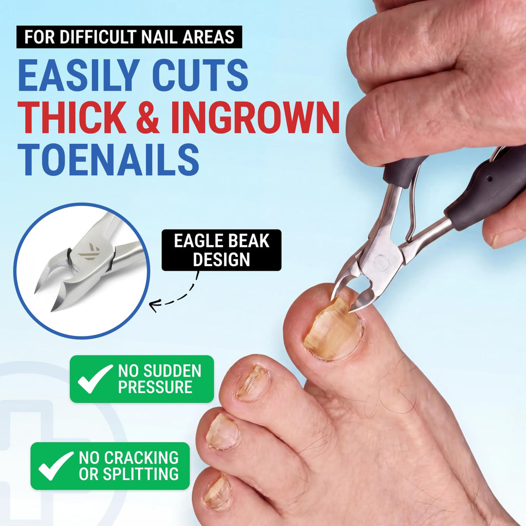Toenail Clippers for Thick Toenails – KLIPP 15 mm Wide Jaw Thick Fingernail and Toenail Cutter with Curved Stainless-Steel Blades for Seniors (Eagle Beak)
