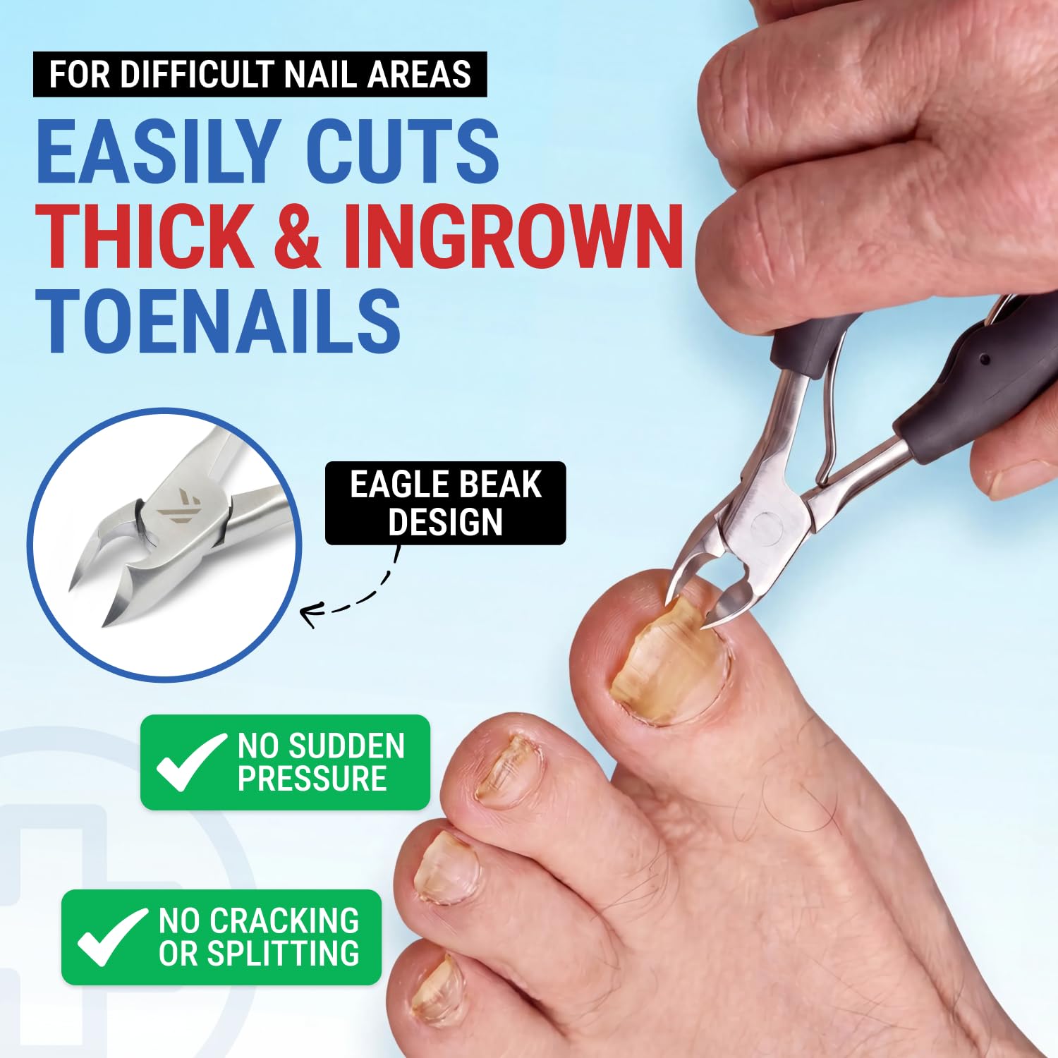 Toenail Clippers for Thick Toenails – KLIPP 15 mm Wide Jaw Thick Fingernail and Toenail Cutter with Curved Stainless-Steel Blades for Seniors (Eagle Beak)