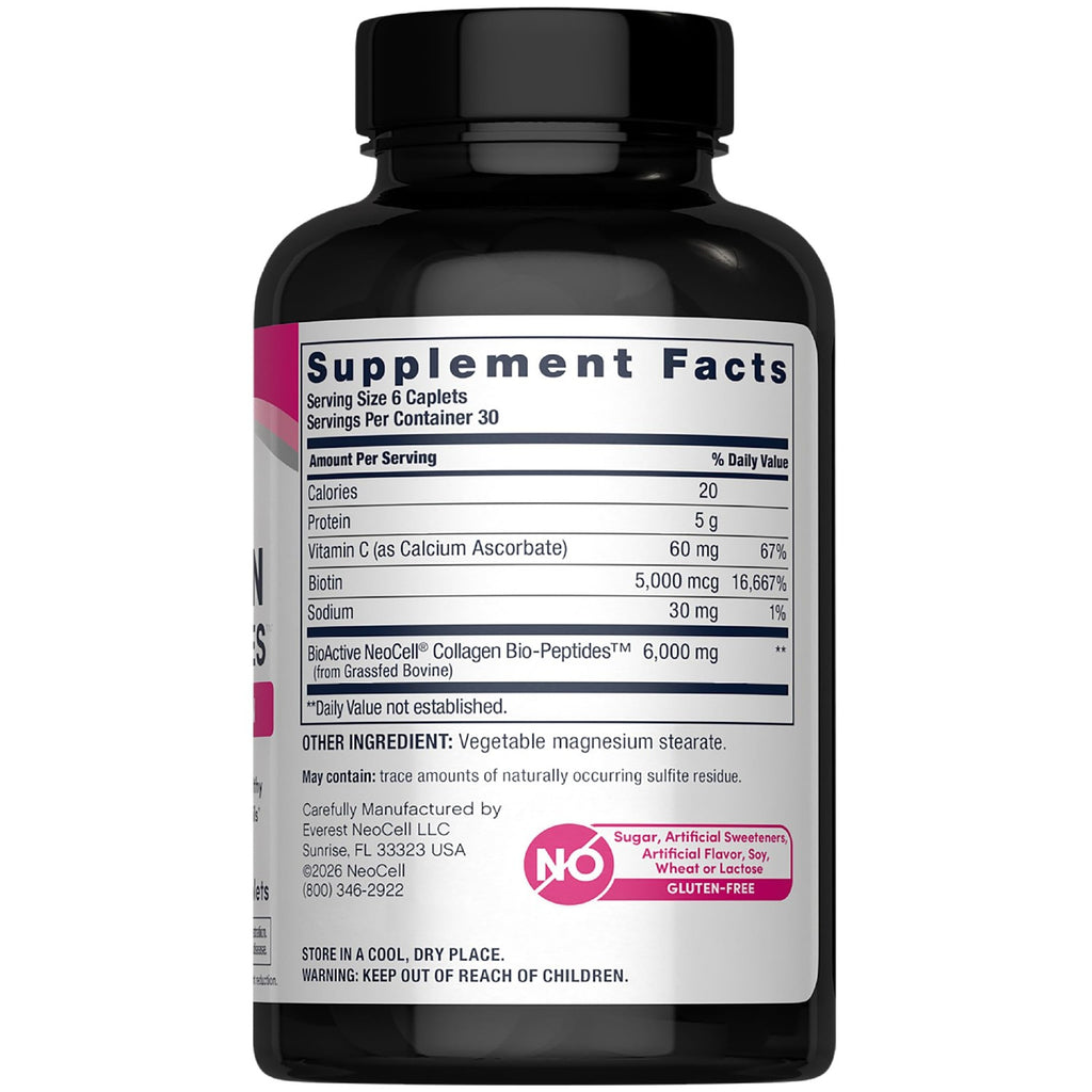 NeoCell Collagen Peptides Pills | 180 Tablets | with Vitamin C and Biotin | Grass Fed Bovine | Hair, Skin, & Nails | for Women and Men