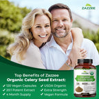 Zazzee USDA Organic Celery Seed 20:1 Extract, 120 Capsules, 4 Month Supply