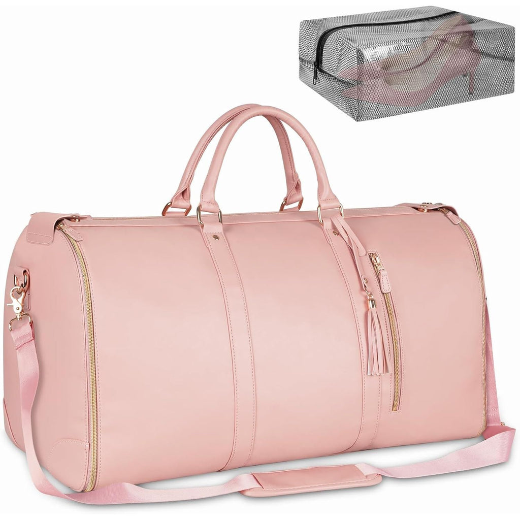 Buy now Ytonet Garment Duffle Bags for Travel, Convertible Carry On Garment Bag for Women, Large PU Leather Foldable Travel Bag with Shoe Pouch, 2 in 1 Hanging Suitcase Dress Suit Travel Bags, Pink Pink Tote at indiglob india