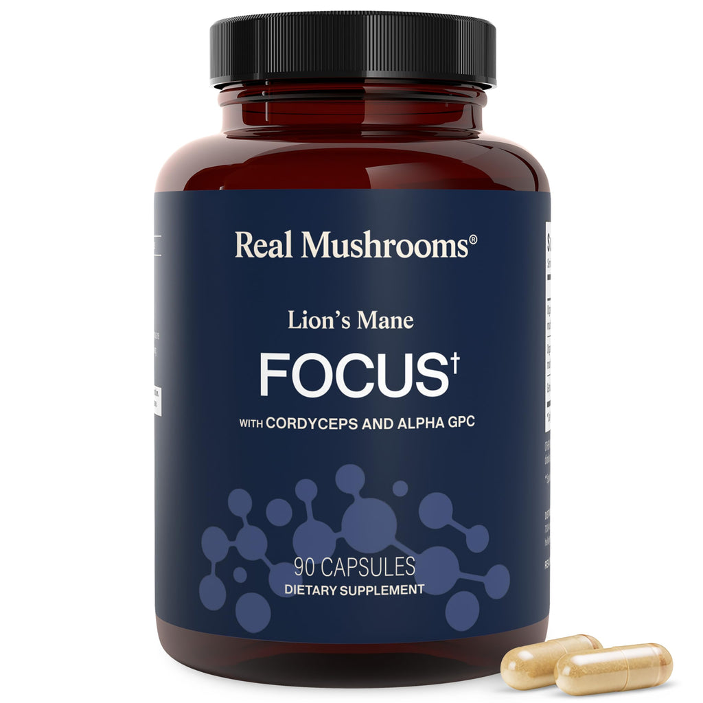 Real Mushrooms Lion's Mane Capsules, Brain, Focus and Cognition, 120ct | Organic Lion's Mane Extract for Wellness, Focus, Clarity Support, Vegan Non-GMO Powder, Daily Use, Verified Beta Glucans