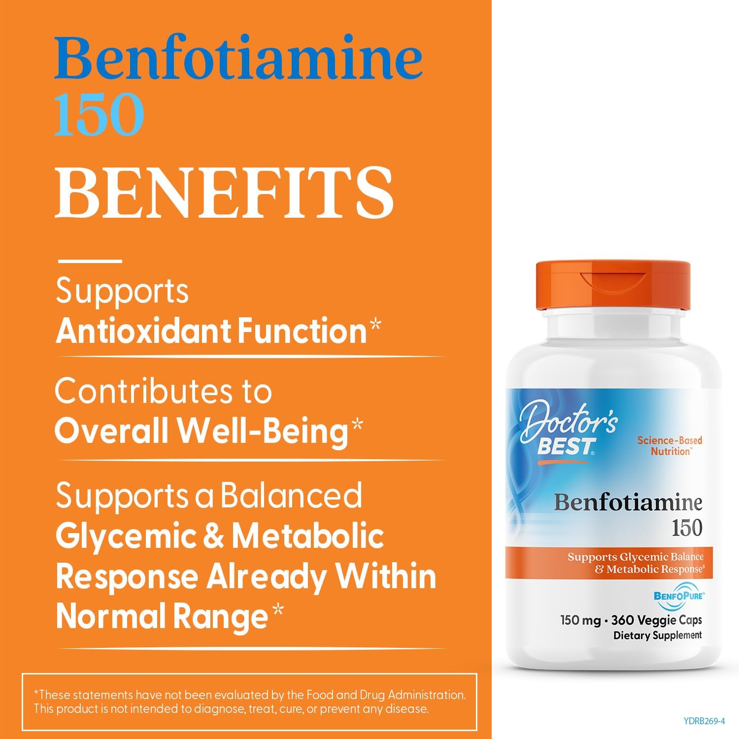 Buy now Doctor's Best Benfotiamine 150 with BenfoPure, Helps Maintain Glucose Metabolism, Non-GMO, Vegan, Gluten Free, Soy Free, 150 mg, 360 Veggie Caps at indiglob india