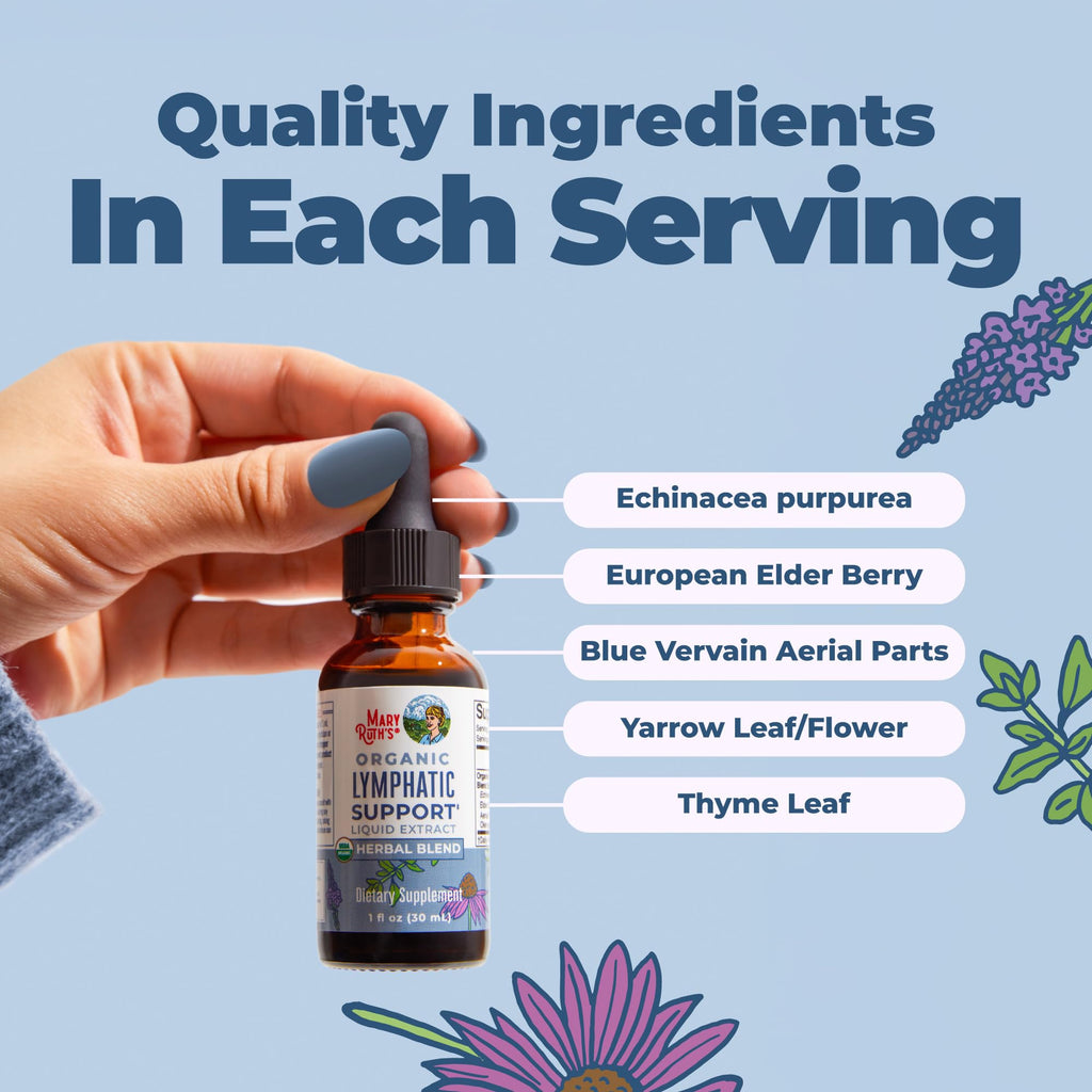 MARYRUTH'S Organic Lymphatic Support Liquid Drops, Herbal Blend, Non-GMO | USDA Organic, Herbal Blend with Echinacea & Elderberry, Blue Vervain, Vegan, Alcohol-Free, Non-GMO