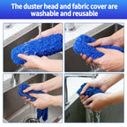 Cobweb Duster with Extension Pole, Washable Cleaning Duster Kit with 3 Duster Heads, Cobweb Duster, Corner Brush, Gap Dust Cleaner, Telescoping Pole for Ceiling Fan, Long Duster for high Ceilings