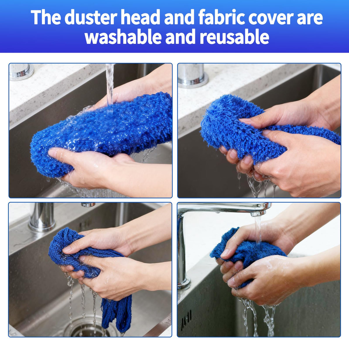 Cobweb Duster with Extension Pole, Washable Cleaning Duster Kit with 3 Duster Heads, Cobweb Duster, Corner Brush, Gap Dust Cleaner, Telescoping Pole for Ceiling Fan, Long Duster for high Ceilings